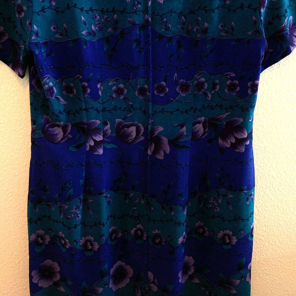 Vintage Sag Harbor Maxi Dress Size 12 Purple Green Fitted Sheath Front Slit - Picture 2 of 9